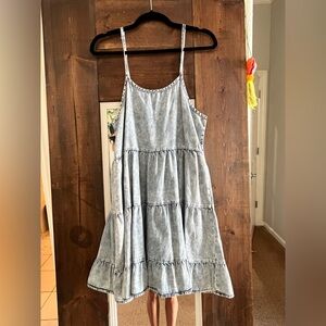 Washed Light Blue Tiered Sundress